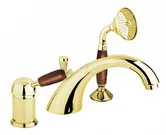 ELITE-BVDM-03-Nc Смеситель на борт ванной однорычажный с выдвижным душем и переключателем, исполнение золото, ручка Noce  ELITE-BVDM-03/24-Nc Золото ручка  Орех Cezares