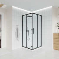 Душевой угол раздвижной E3-B-9090-01-C9 900х900x1950 Цвет профиля Чёрный матовый Стекло  Прозрачное Veconi